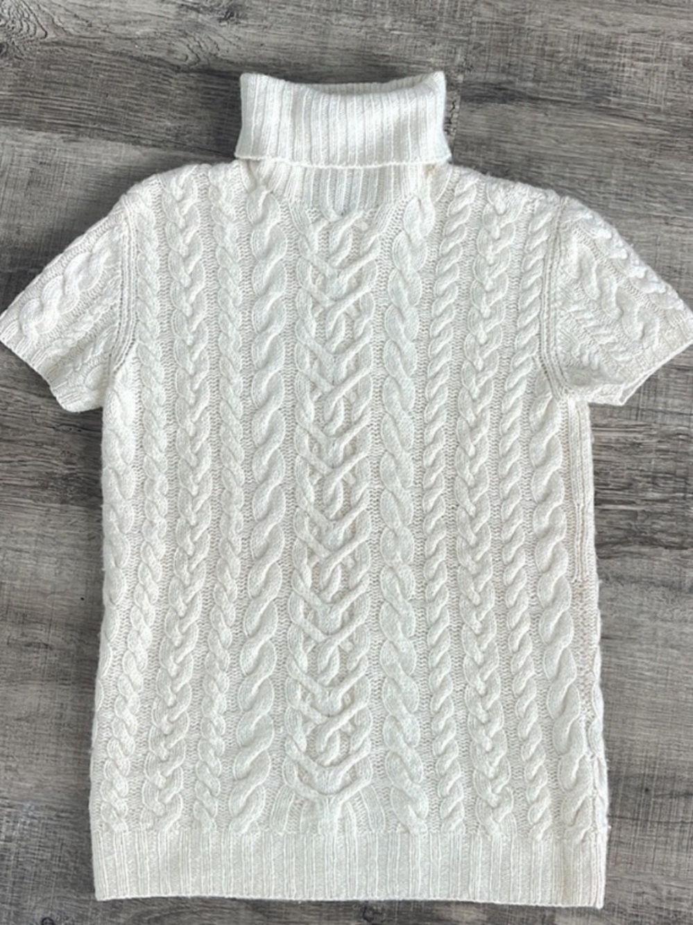 Ralph Lauren Cream Cable-Knit Cashmere Short Sleeve Turtleneck - Picture 3 of 5